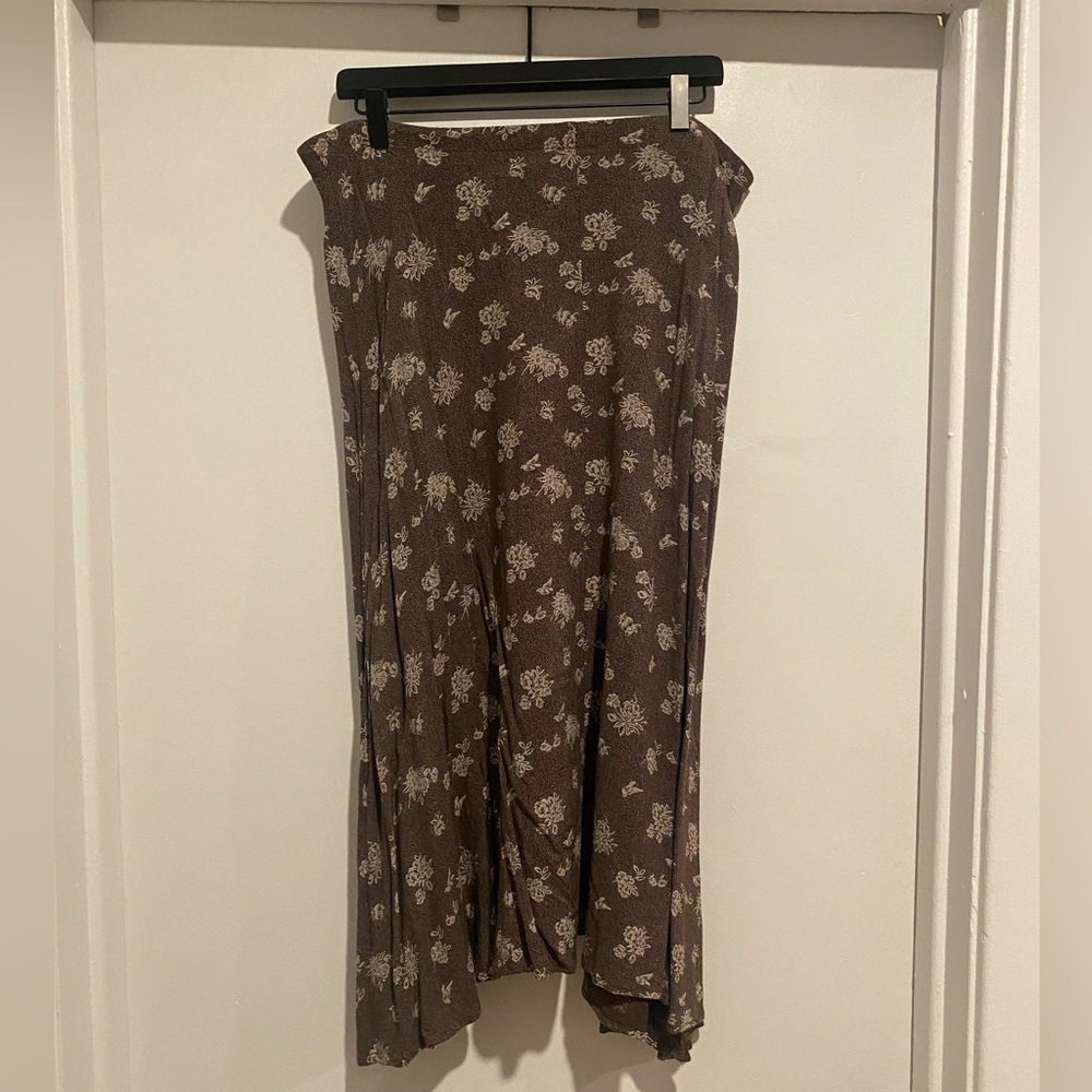 Brown Floral Midi Skirt